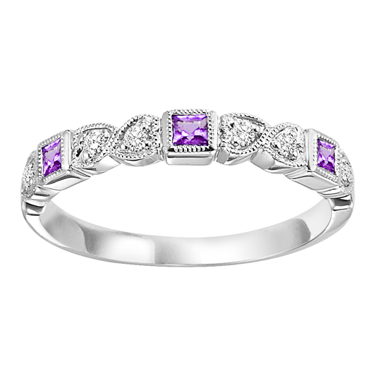 ReMARKable Designs Semi-Precious Color Collection Color Gemstone Band in 10 Karat White Gold with 3 Princess Lab Created Alexandrites 0.14ctw