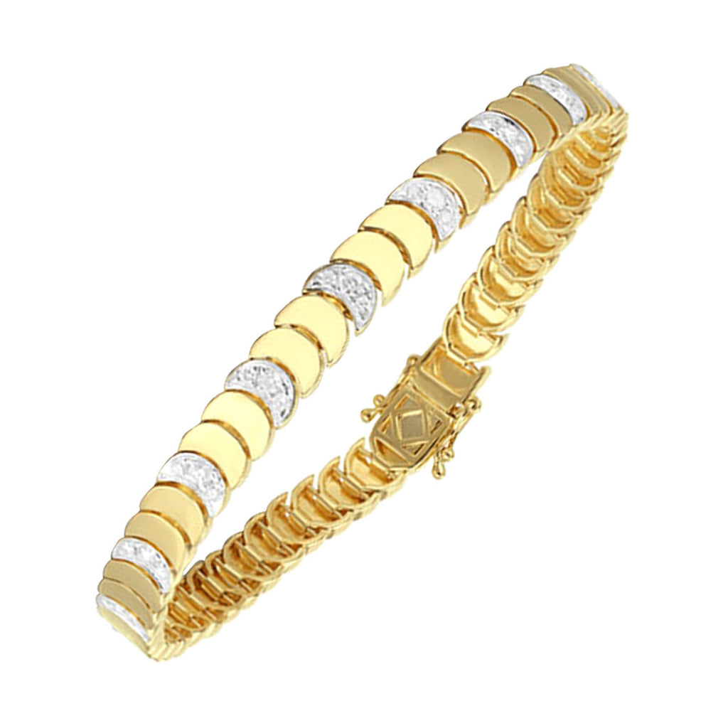 Yellow gold bracelet with round diamond accents.