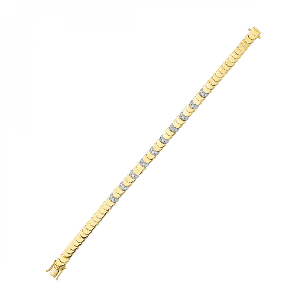 14K yellow gold bracelet with round diamonds.