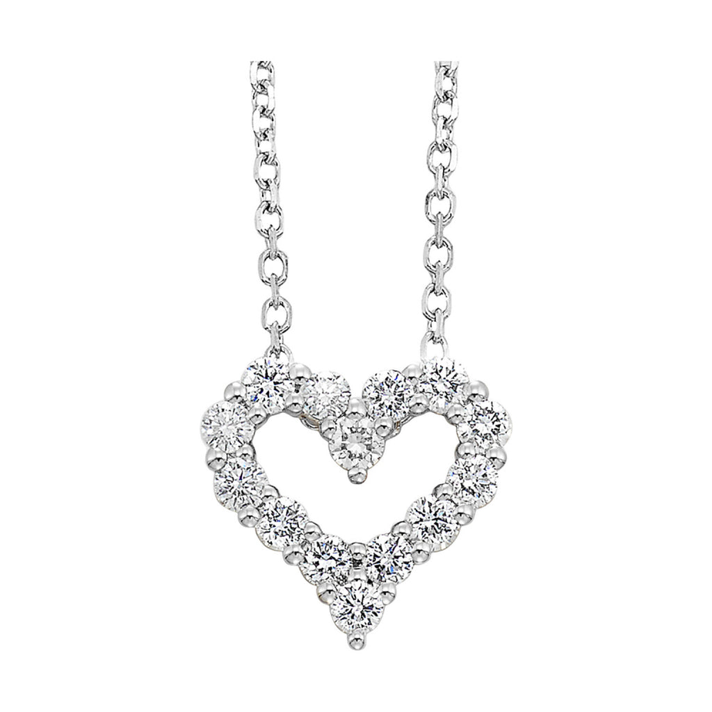 Heart-shaped diamond necklace in white gold.