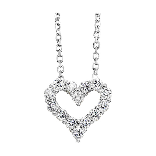 Heart-shaped diamond necklace in white gold.