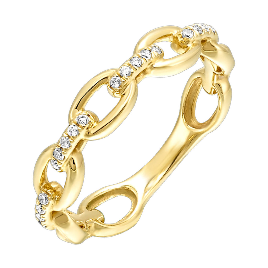 Yellow gold ring with diamond accents.