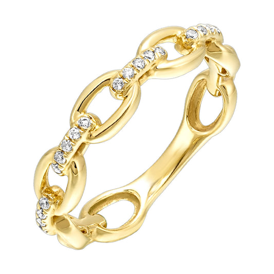 Yellow gold ring with diamond accents.