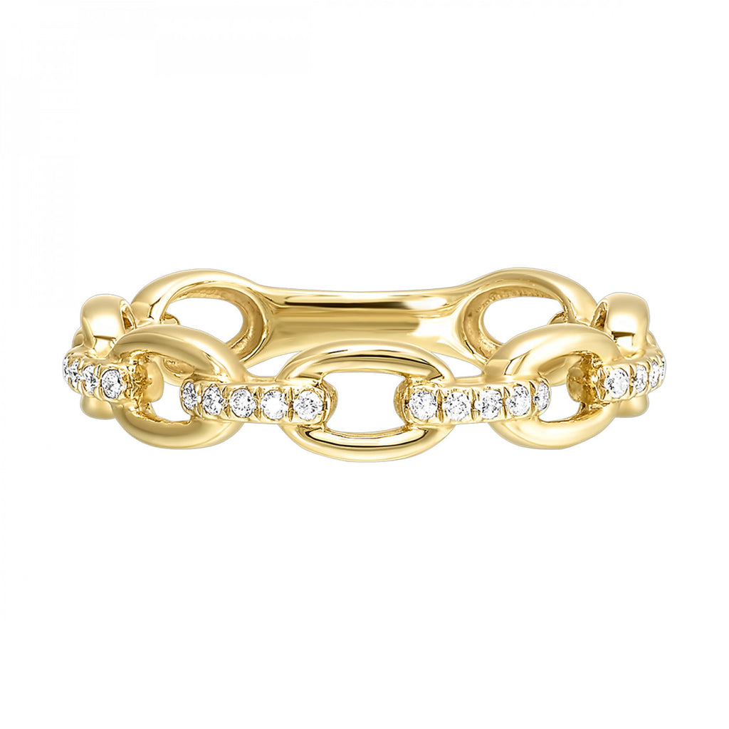 Gold ring with diamond-accented chain links.