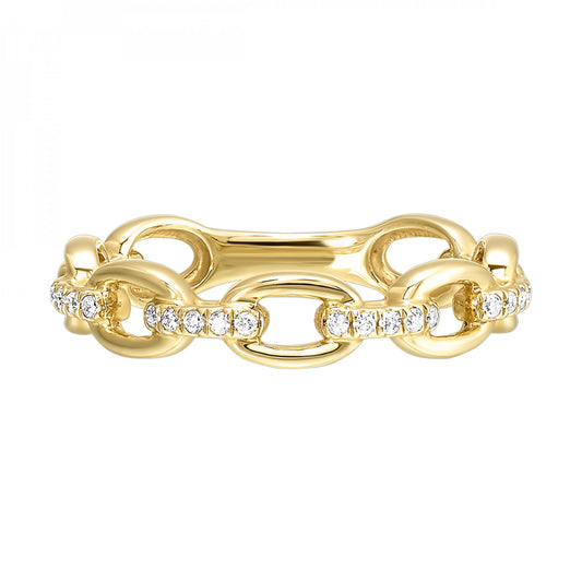 Gold ring with diamond-accented chain links.