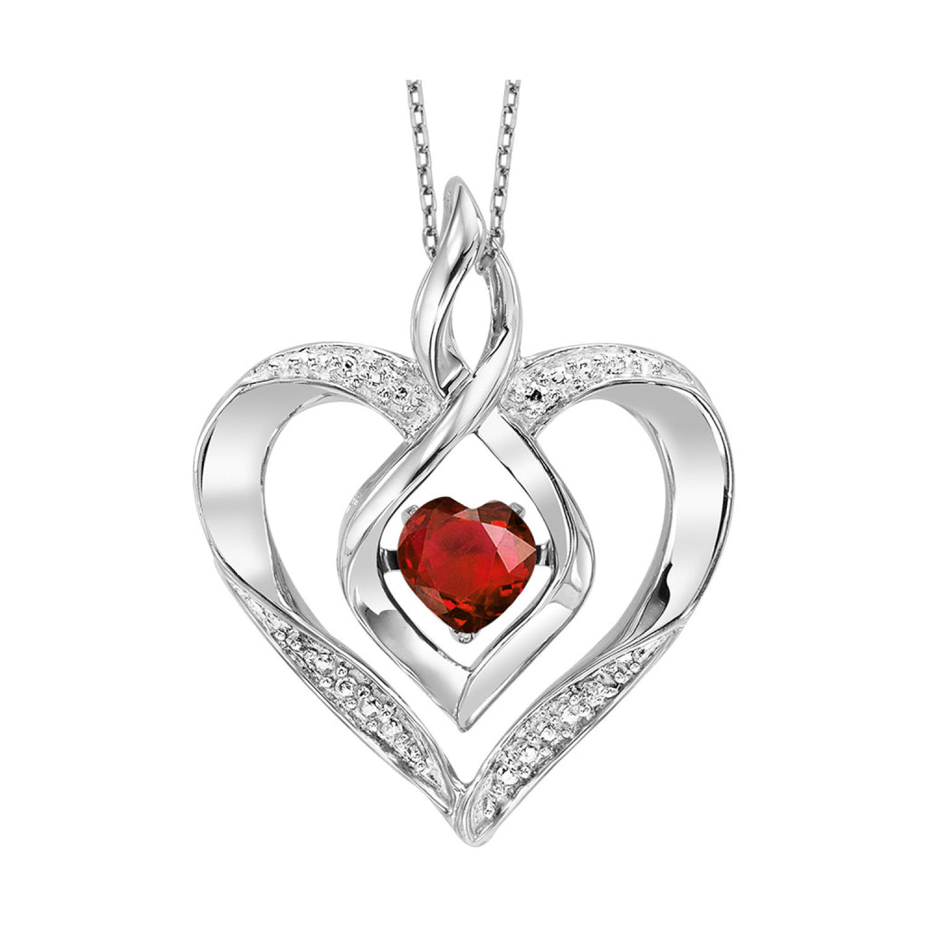Sterling silver heart pendant with garnet.