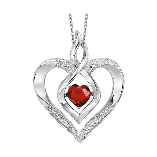 Sterling silver heart pendant with garnet.