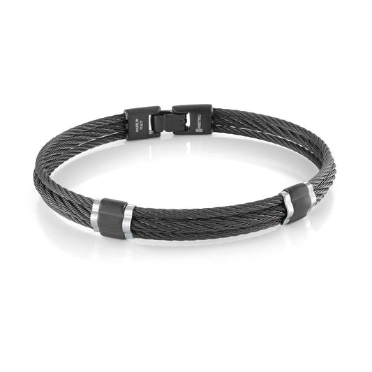 Black stainless steel cable men's bracelet.