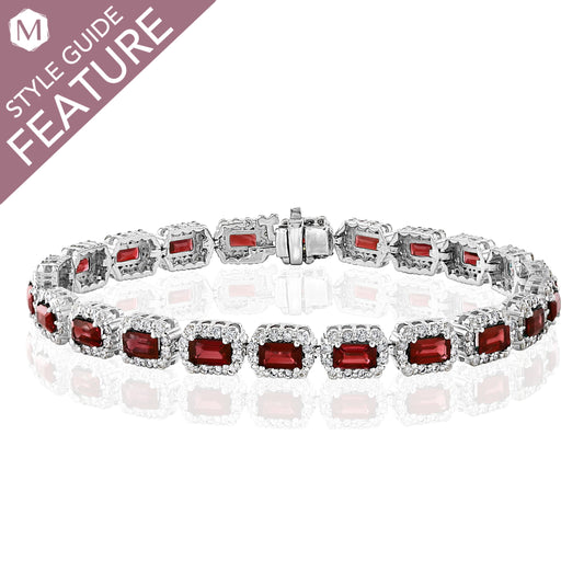 14K white gold bracelet with rubies, diamonds.