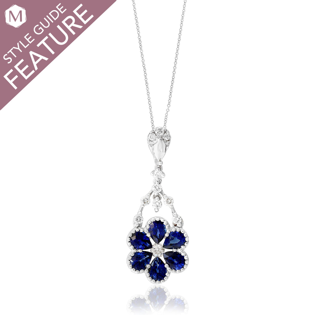 18K white gold necklace with pear sapphires.