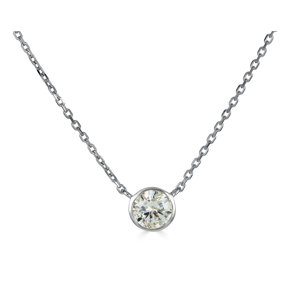 14K white gold necklace with round diamond.