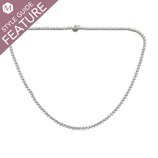 14K white gold diamond tennis necklace.