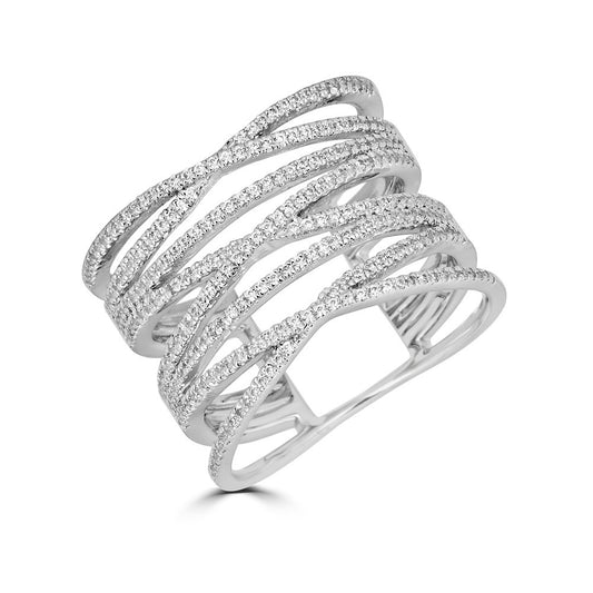 White gold ring with diamond strands.