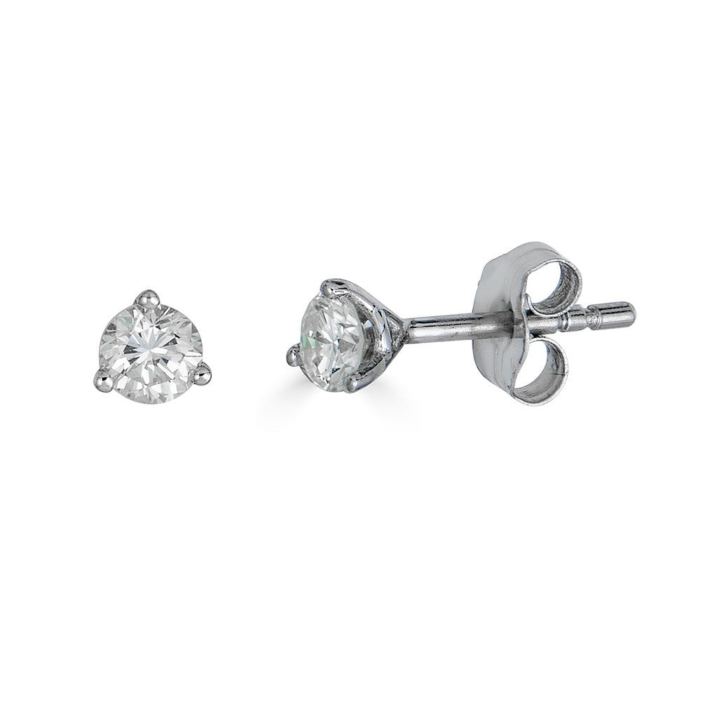 Round diamond stud earrings, white gold setting.