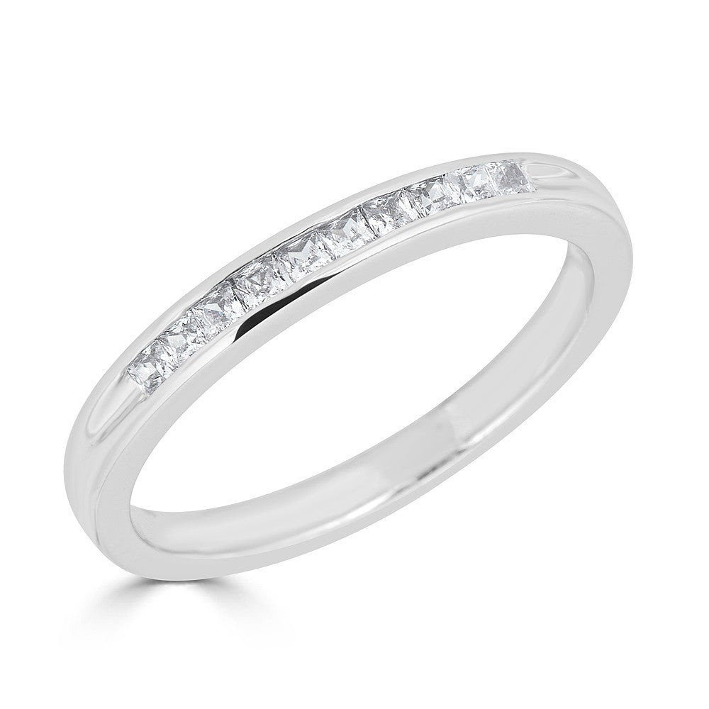 White gold band with princess diamonds.