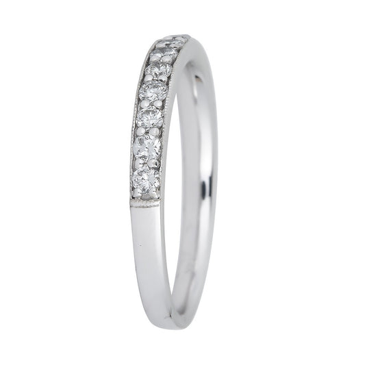14K white gold diamond wedding band.