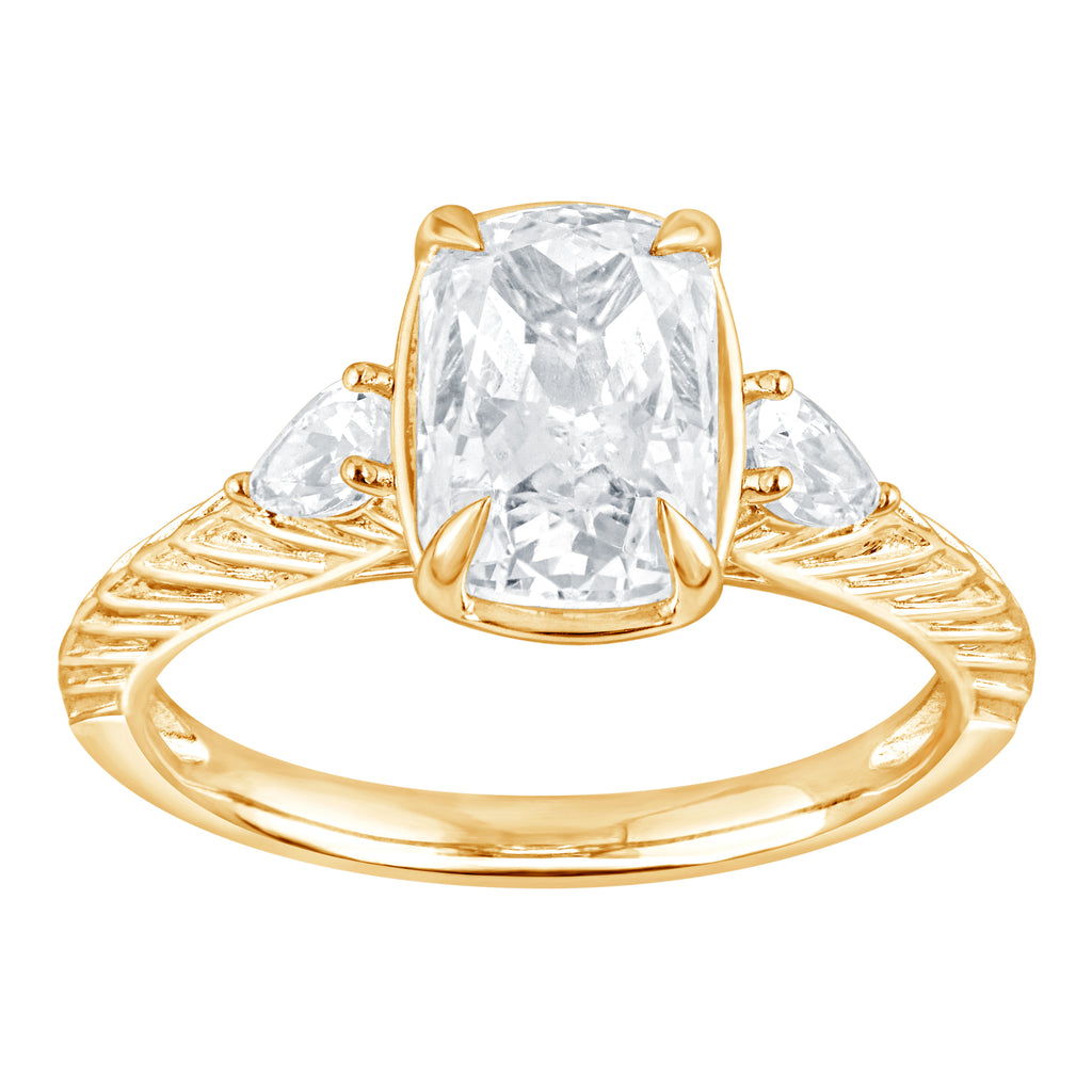 Side Stone Lab-Grown Diamond Complete Engagement Ring in 14 Karat Yellow with 1 Elongated Cushion Lab Grown Diamond, Color: E, Clarity: VS1, totaling 2.03ctw (Yellow Gold)