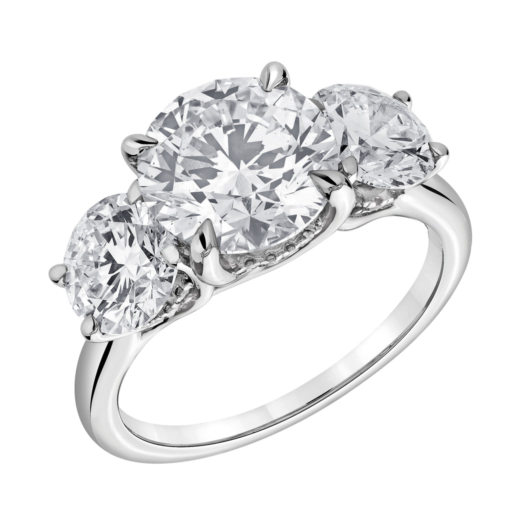 ReMARKable Designs Three Stone Hidden Accent Engagement Ring in 18 Karat White Gold with 3.03ctw of Round Lab-Grown Diamonds, Clarity: VS2, Color: F
