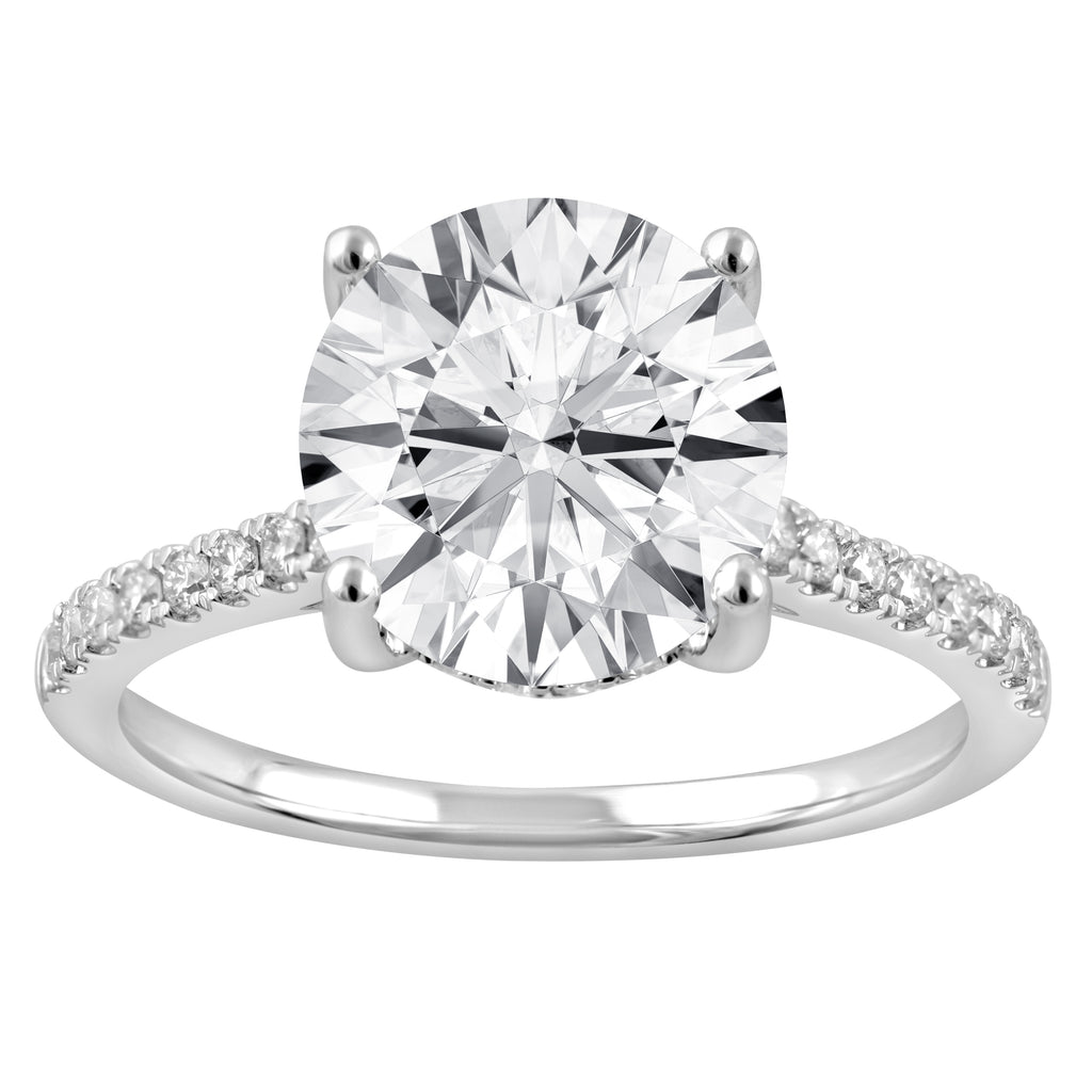 Hidden Accent Side Stone Lab-Grown Diamond Complete Engagement Ring in 14 Karat White with 1 Round Lab Grown Diamond, Color: G, Clarity: VS1, totaling 4.05ctw (White Gold)