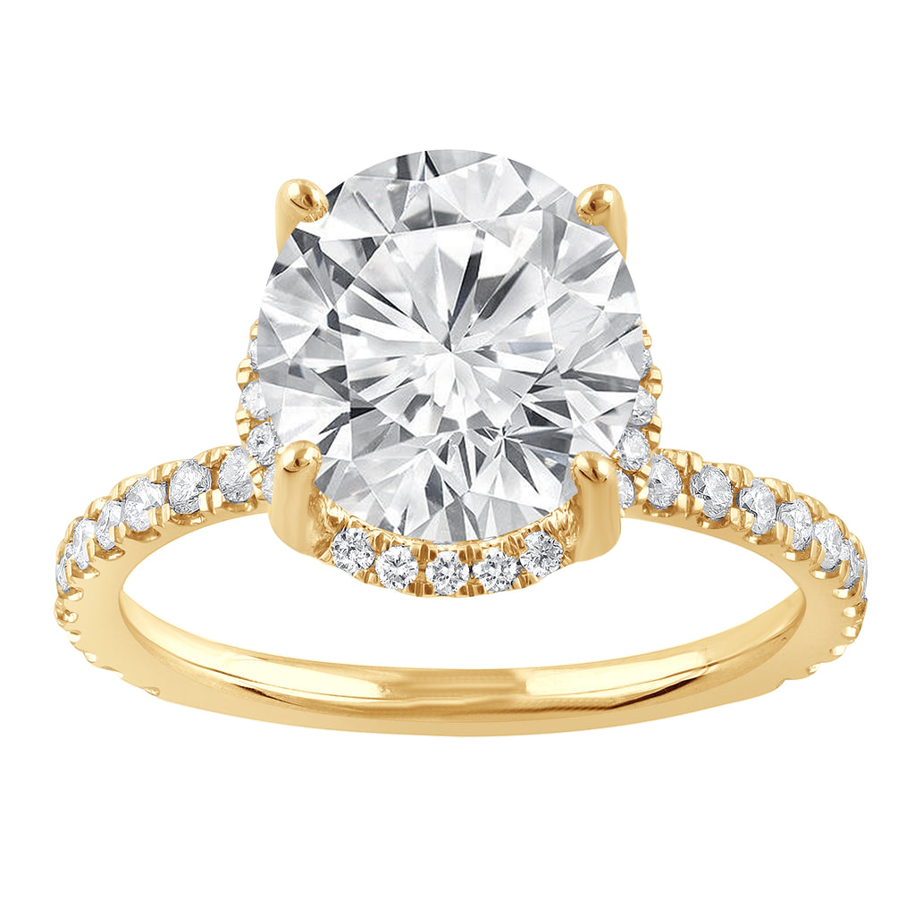 Hidden Accent Side Stone Lab-Grown Diamond Complete Engagement Ring in 14 Karat Yellow with 1 Round Lab Grown Diamond, Color: F, Clarity: VS1, totaling 3.08ctw (Yellow Gold)
