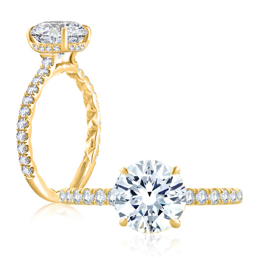 A. Jaffe Hidden Accent Natural Diamond Semi-Mount Engagement Ring in 18 Karat White Gold with 34 Round Diamonds, 0.43ctw, Clarity: VS2, Color: G/H