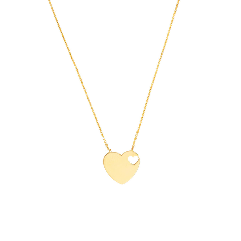 14K yellow gold heart pendant necklace.