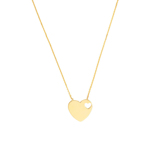 14K yellow gold heart pendant necklace.