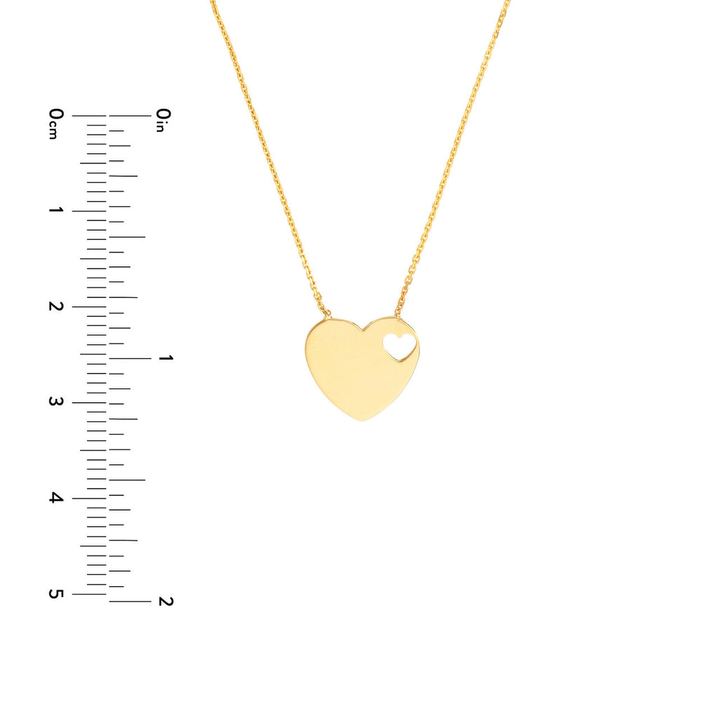 14K yellow gold heart necklace, cutout detail.
