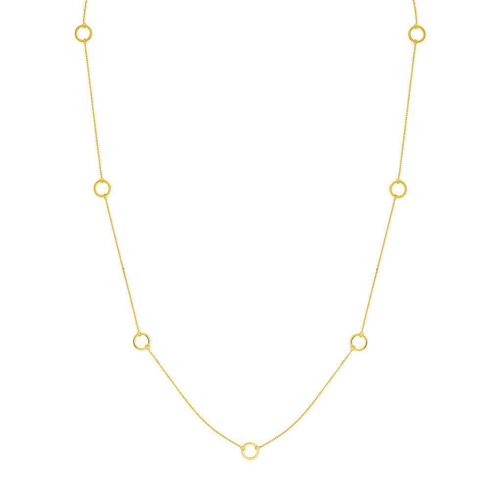 14K yellow gold station necklace, diamond-cut design.