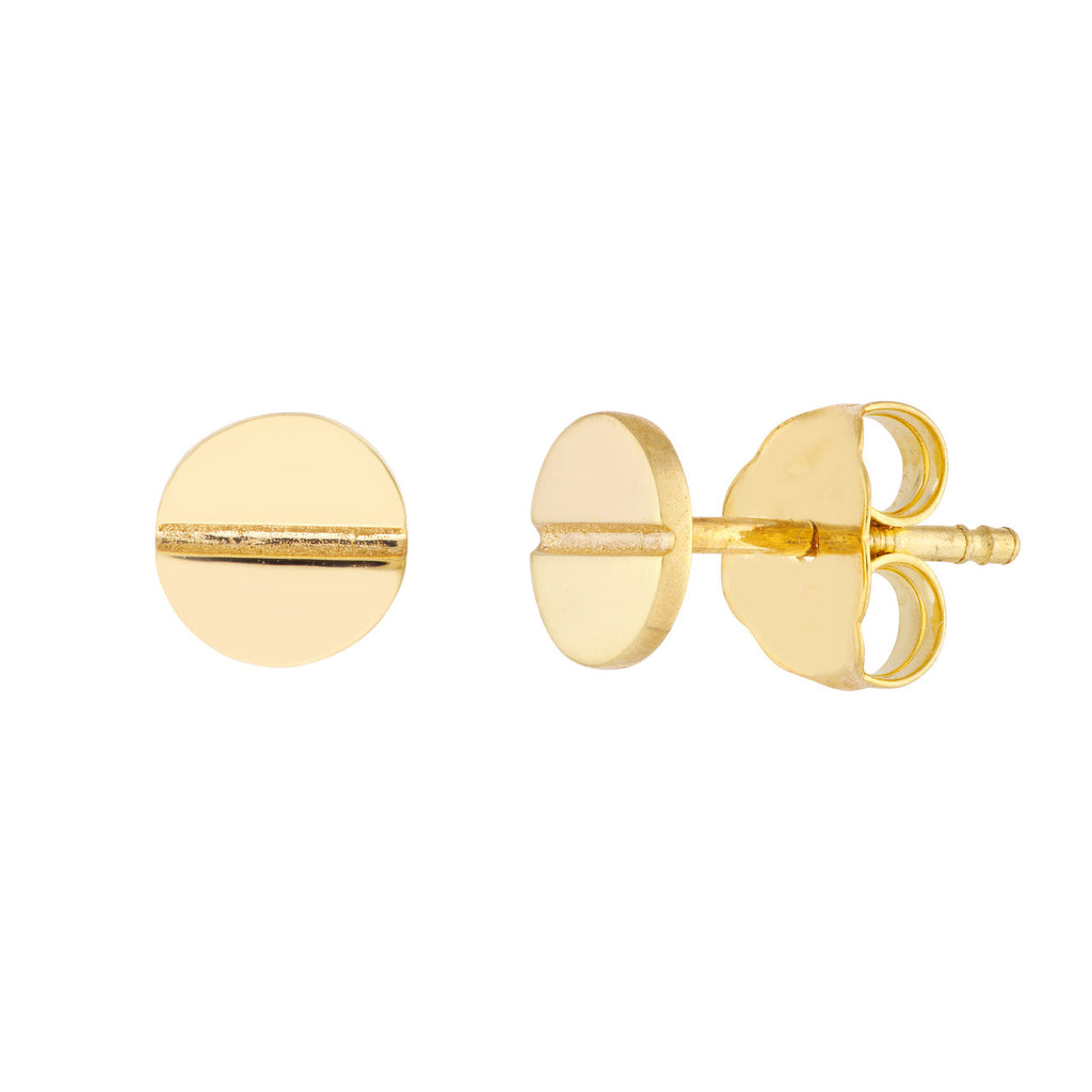 14K yellow gold round stud earrings.