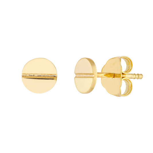 14K yellow gold round stud earrings.