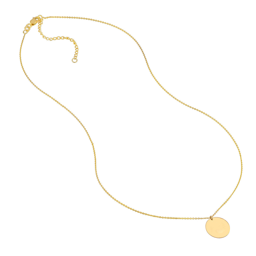 14K yellow gold circle pendant necklace.