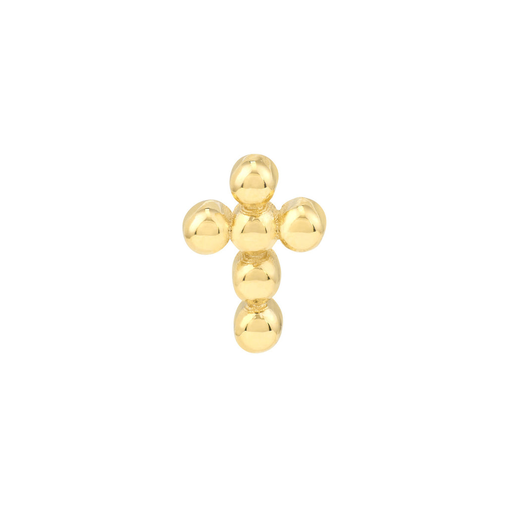 Gold cross-shaped stud earrings.