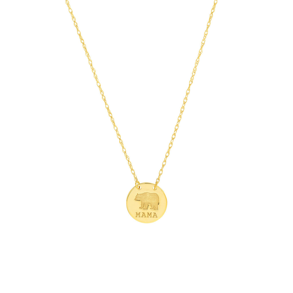 Yellow gold necklace with engraved bear pendant.