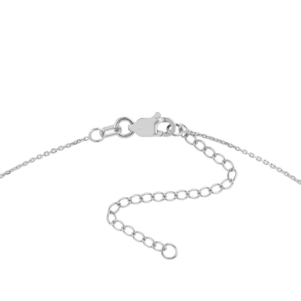 14K white gold necklace clasp detail.