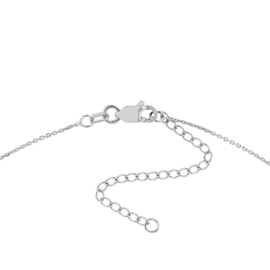 14K white gold necklace clasp detail.