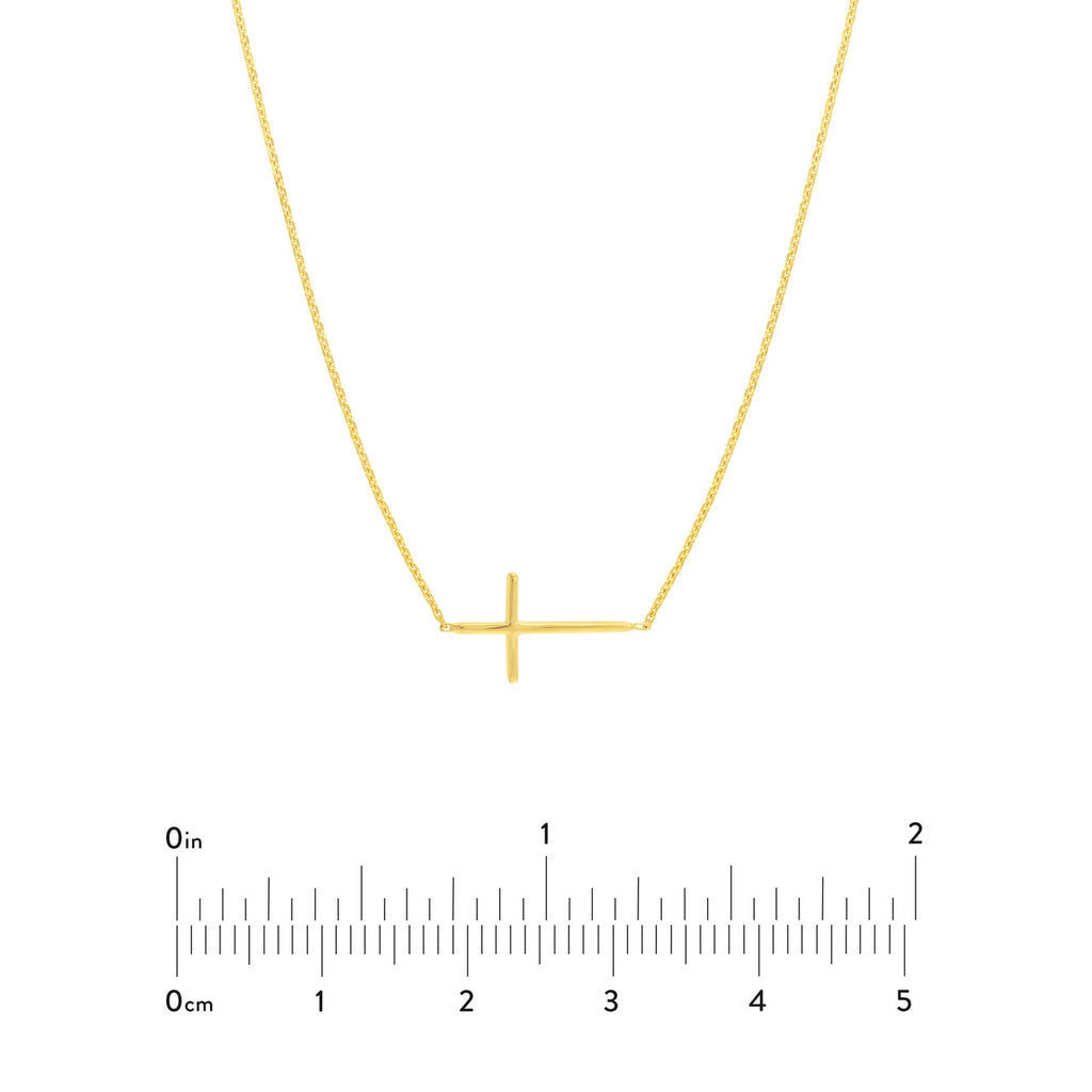 14K yellow gold cross necklace, diamond cut chain.