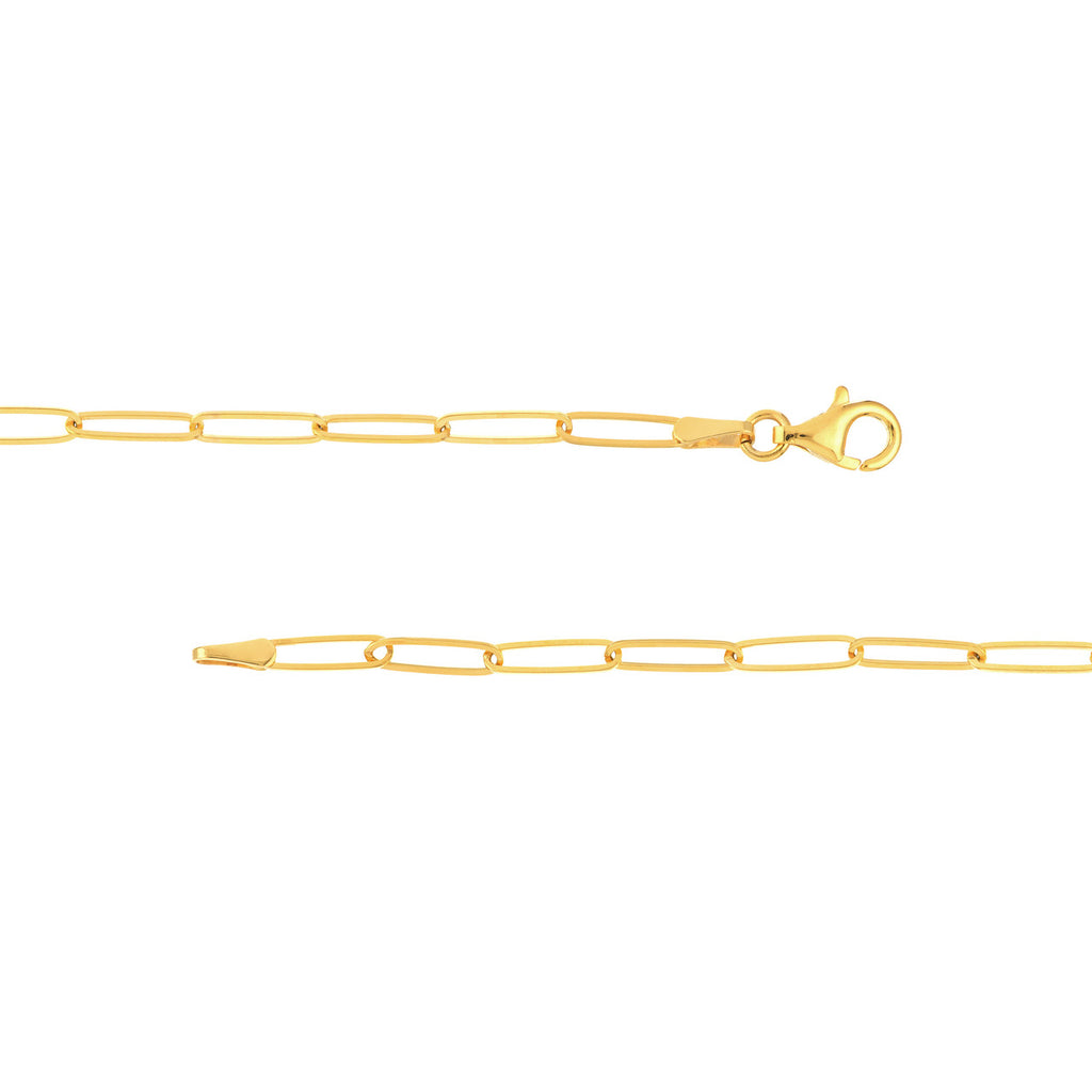 14K yellow gold paperclip chain, lobster clasp.