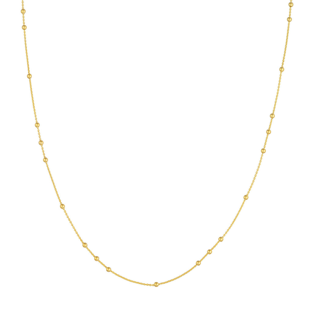 14K yellow gold station necklace, cable link.