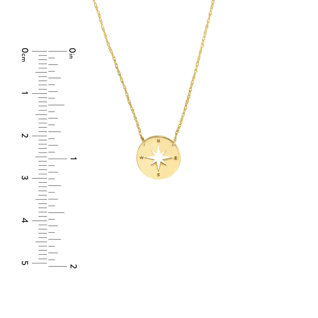 14K gold compass pendant necklace.