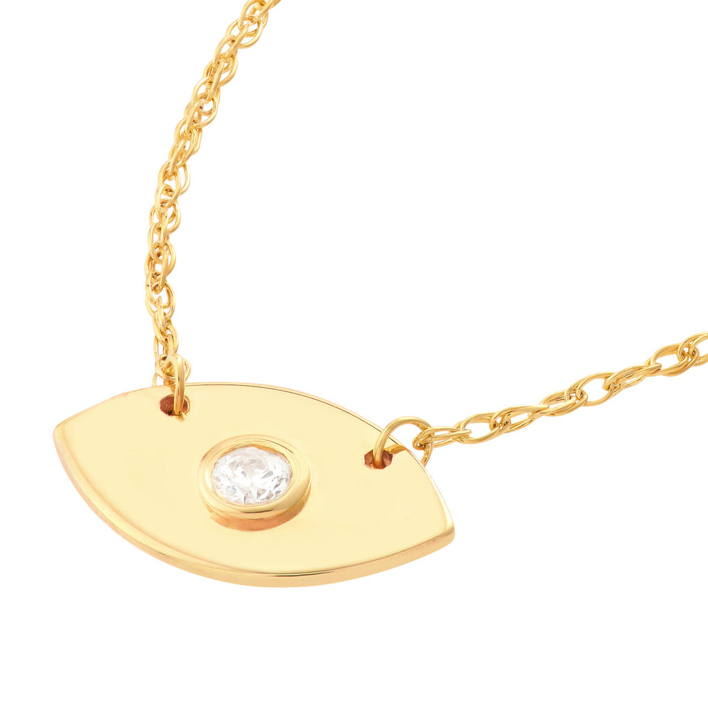 Evil Eye necklace with round diamond centerpiece.
