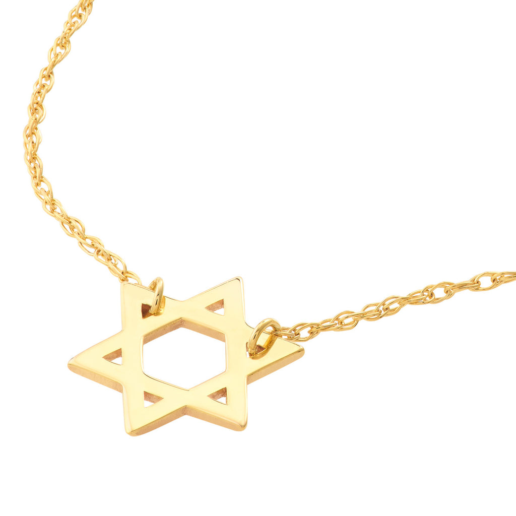 Star of David, 14K yellow gold necklace.