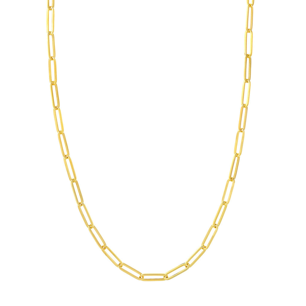 14K yellow gold paperclip chain necklace.