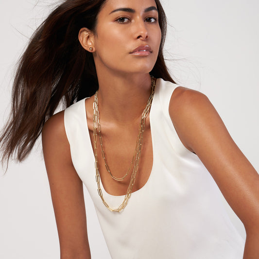 14K yellow gold paperclip chain necklace.