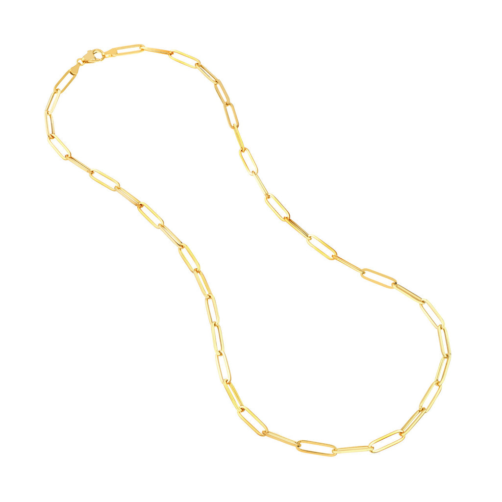 14K gold paperclip chain necklace, polished finish.