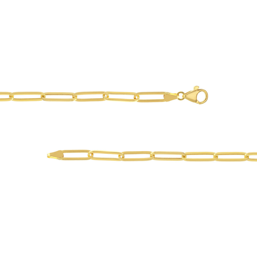14K yellow gold paperclip chain, lobster clasp.