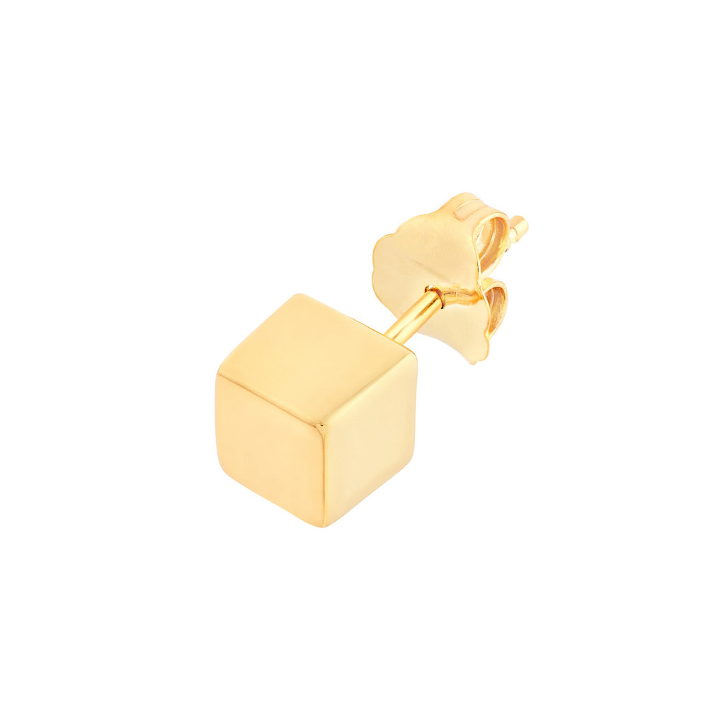 14K Yellow Gold Cube Stud Earrings