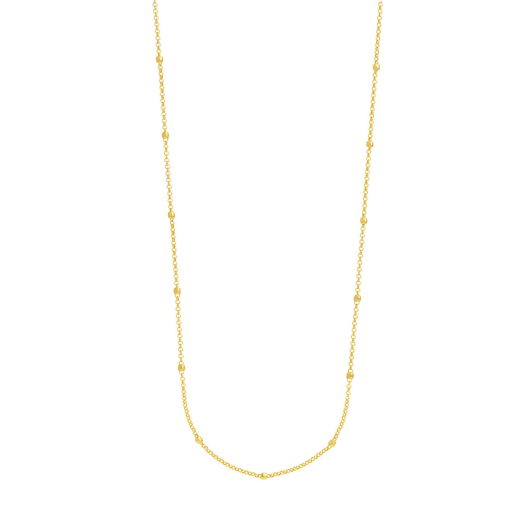 14K yellow gold station necklace, rolo chain.