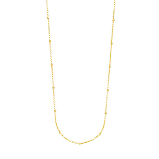 14K yellow gold station necklace, rolo chain.