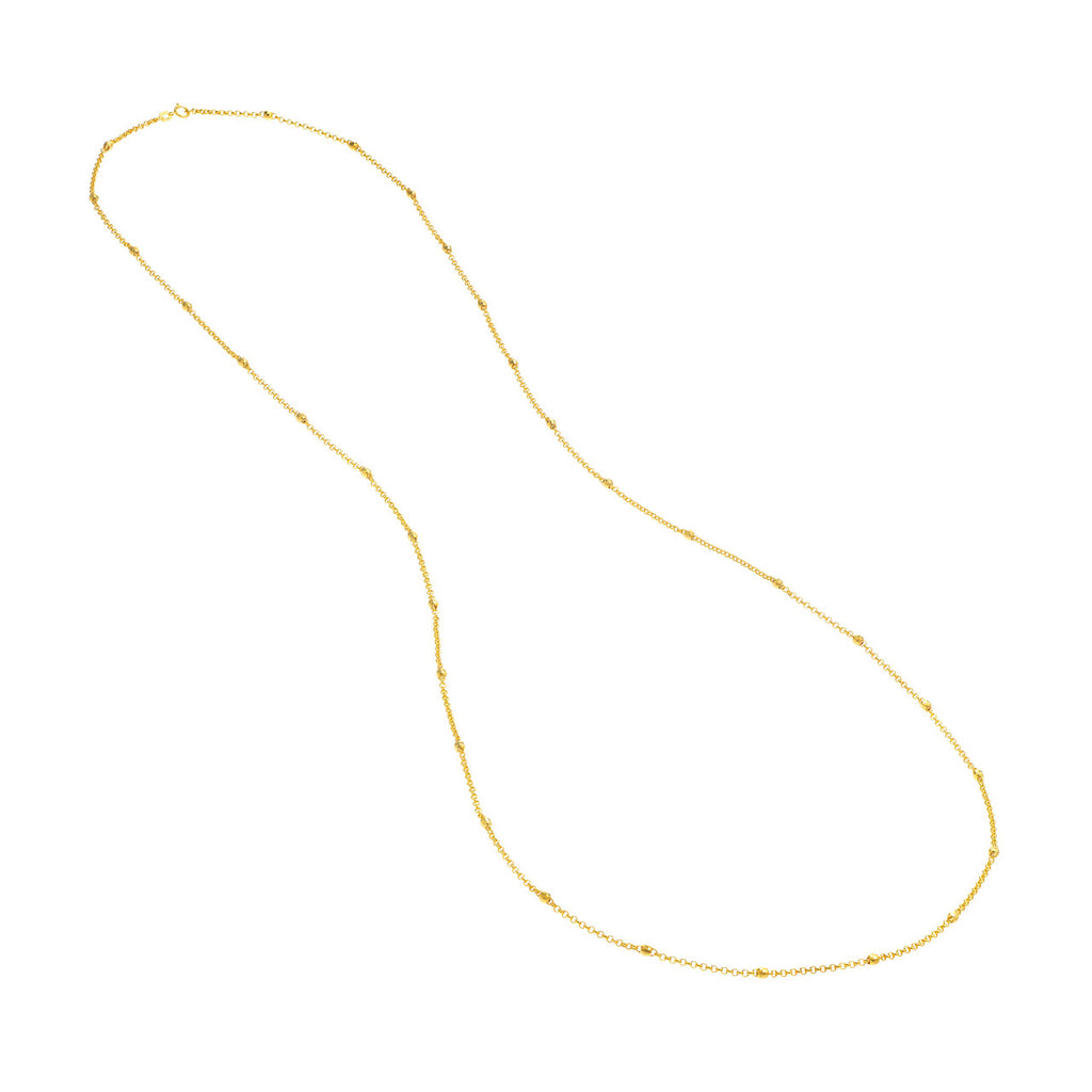14K yellow gold station necklace, rolo chain.